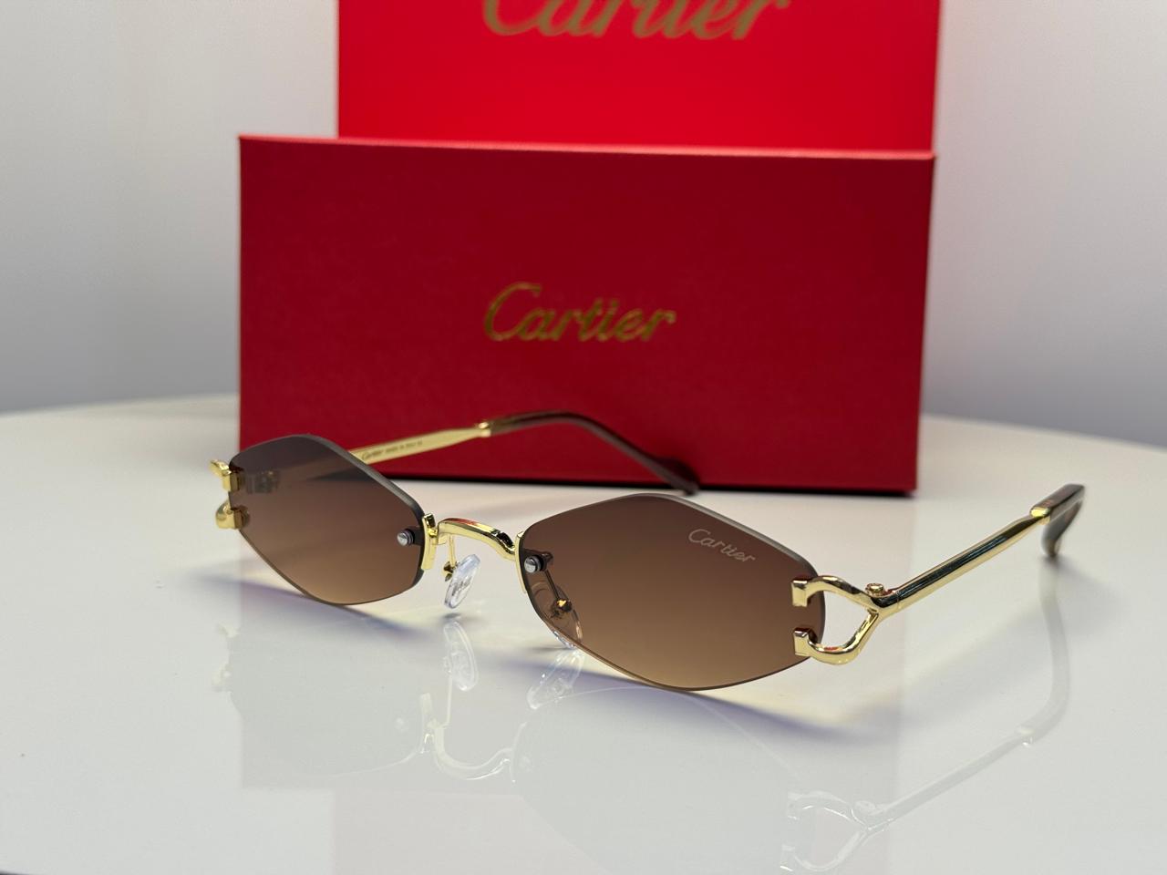 Cartier | C Decor Rimless Geometric Sunglasses – Silver / Green – Product Image 1