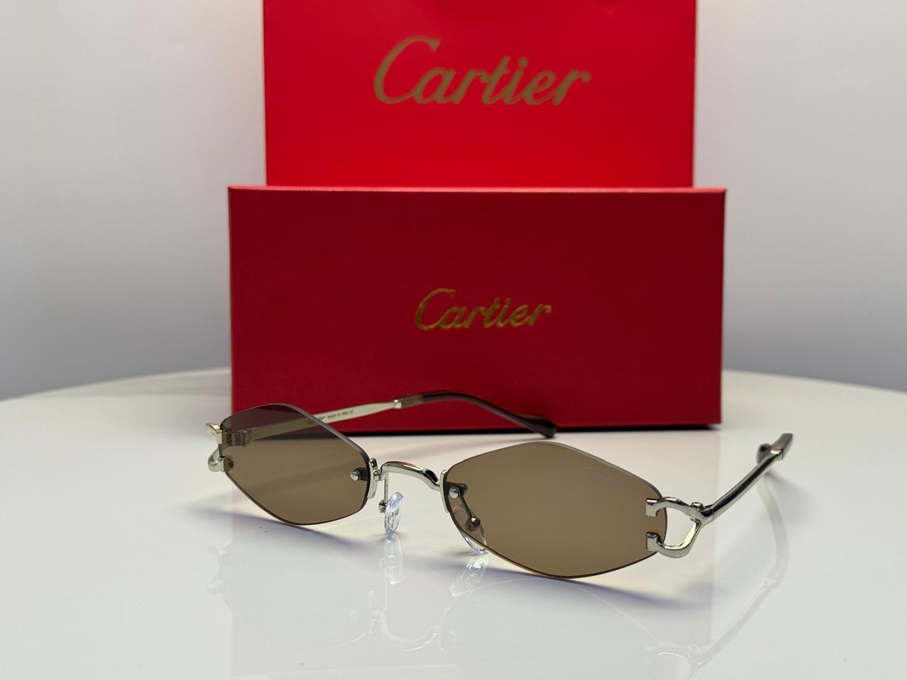 Cartier | C Decor Rimless Geometric Sunglasses – Silver / Purple – Product Image 1
