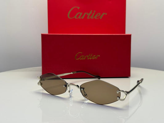 Cartier | C Decor Rimless Geometric Sunglasses – Silver / Purple – Product Image 1