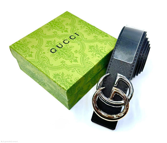 Gucci | Interlocking G Belt – Black / Polished Gunmetal – Product Image 1
