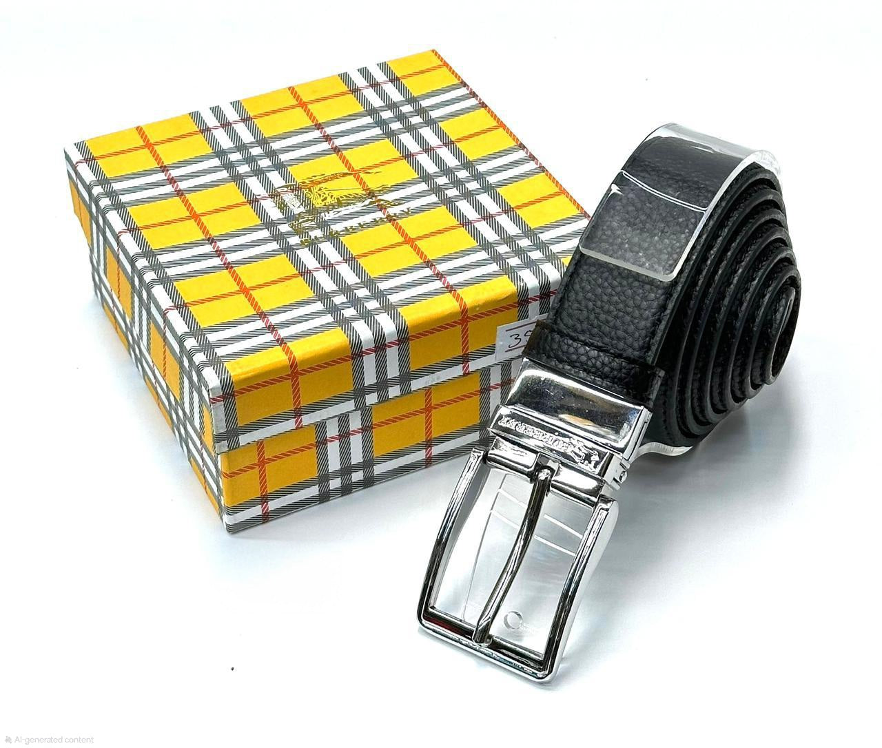 Burberry | Square Frame Buckle Leather Belt – Black / Silver – Product Image 1
