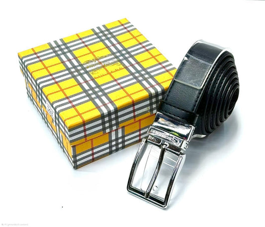 Burberry | Plaque Buckle London Leather Belt – Black / Silver – Product Image 1