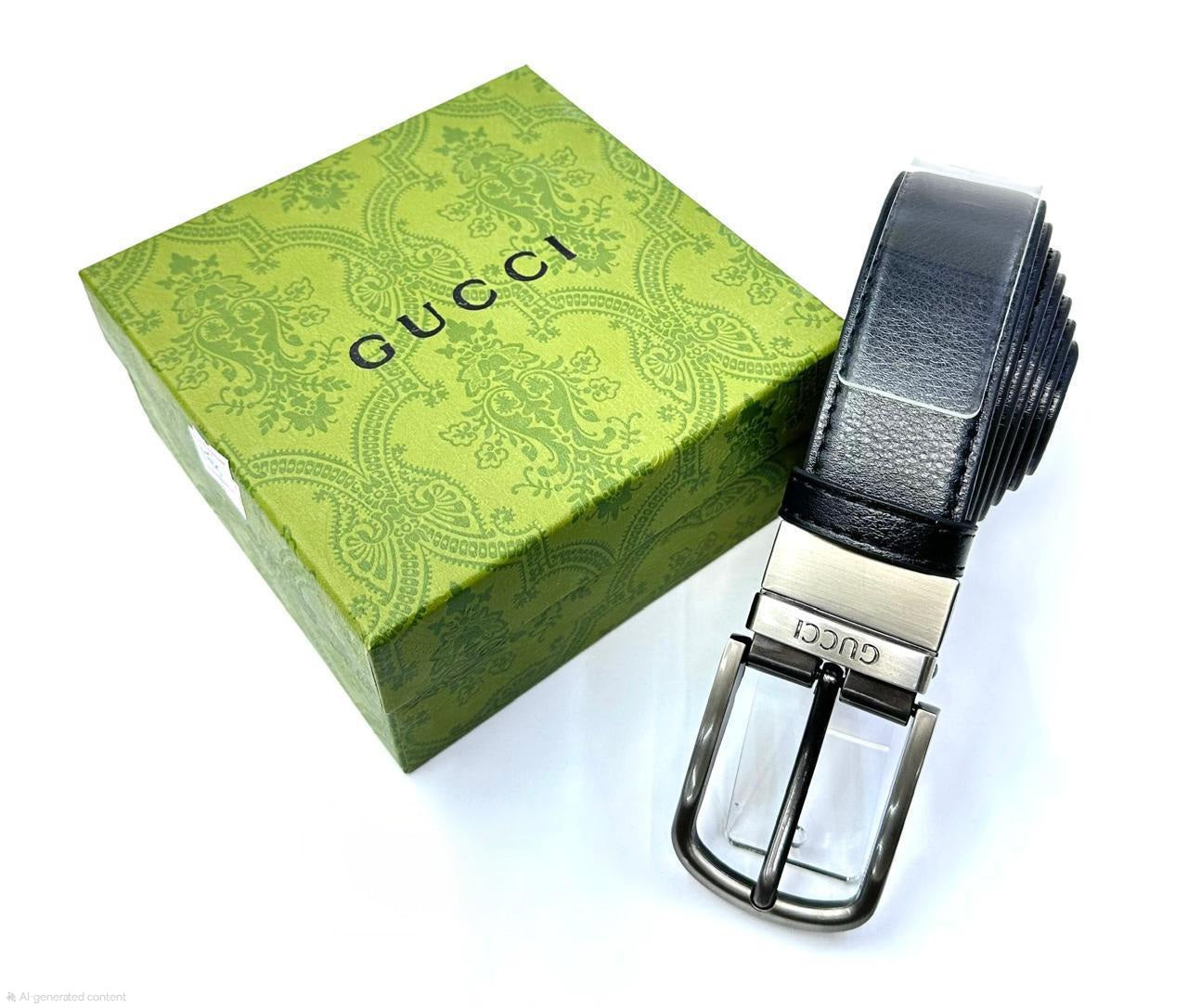 Gucci | Interlocking G Belt – Black / Pebbled Leather with Brushed Silver Hardware – Product Image 1