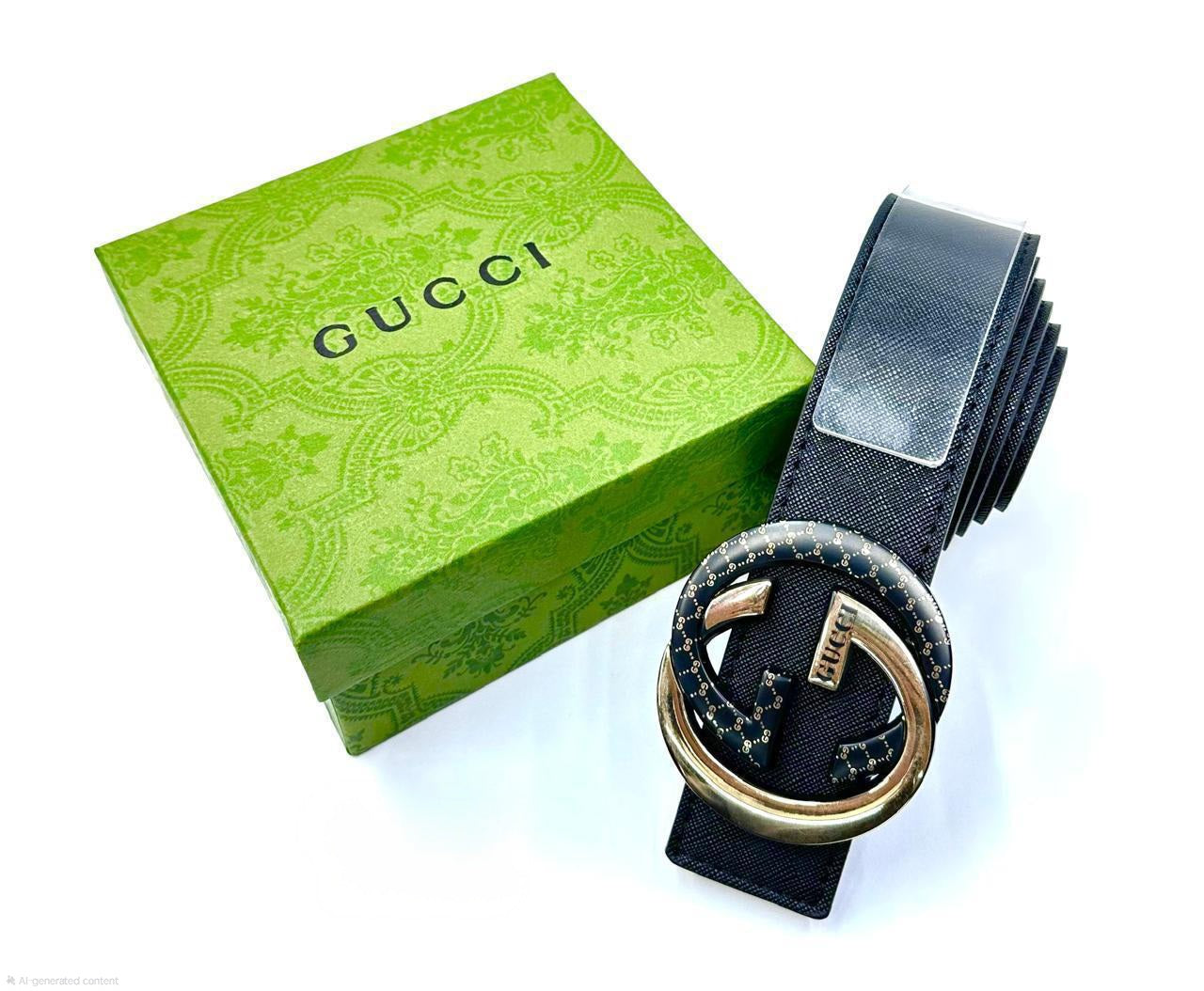 Gucci | Interlocking G Belt – Black / Champagne Gold Hardware – Product Image 1