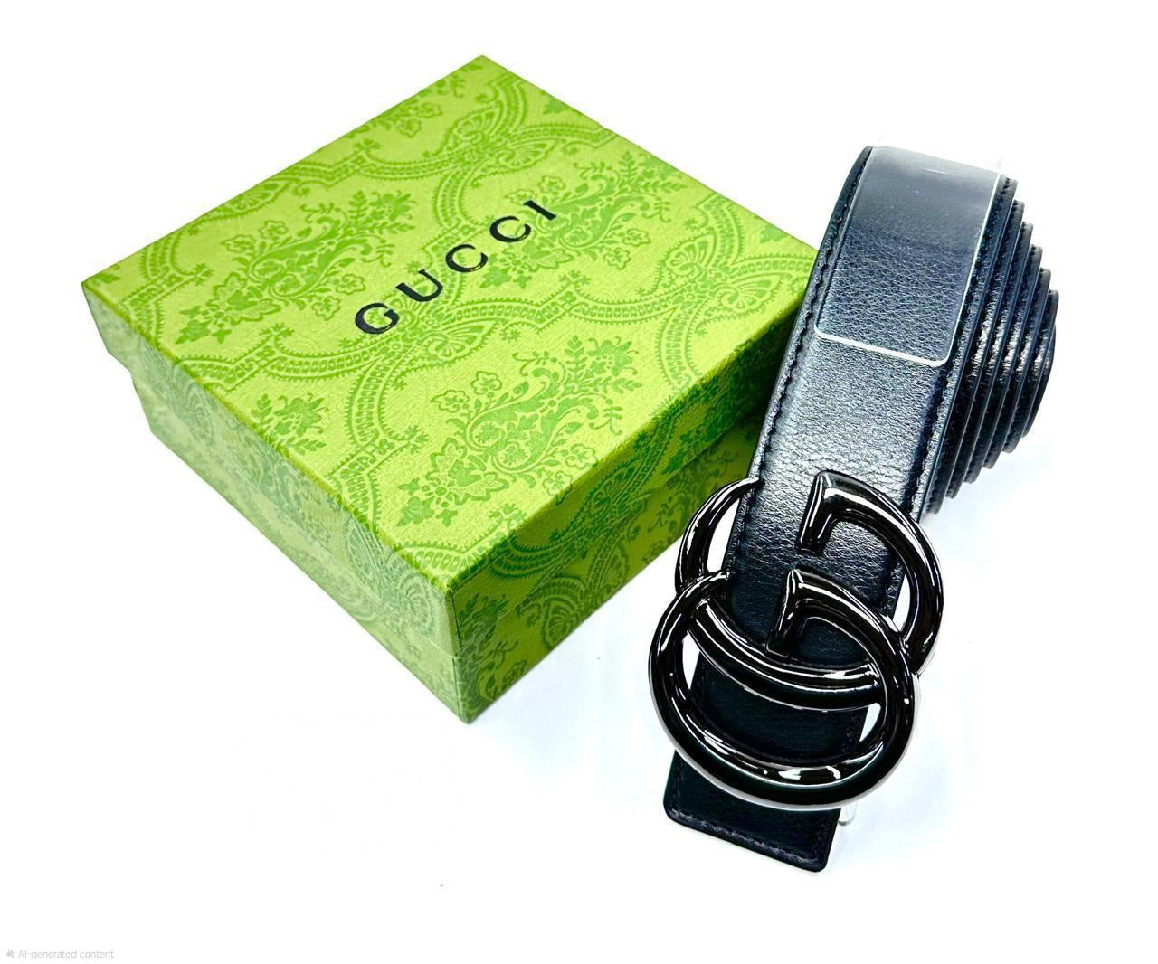 Gucci | Interlocking G Belt – Black / Distressed Silver – Product Image 1
