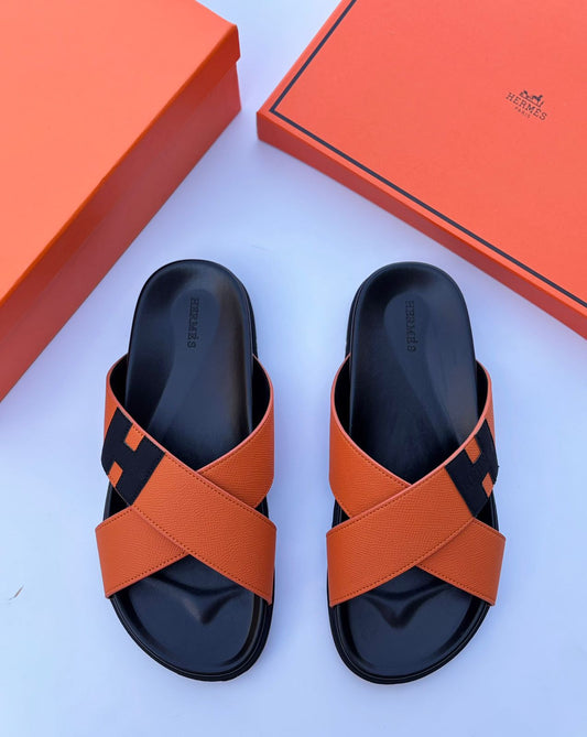 Hermès | Chypre Sandals – Noir / Orange – Product Image 1