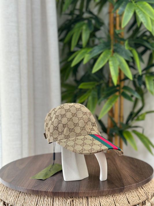 Gucci | GG Canvas Script Logo Baseball Cap – Beige / Blue – Product Image 1