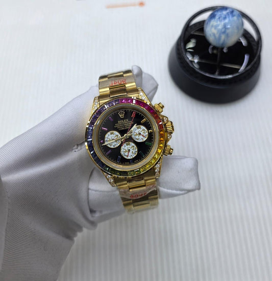 Rolex | Cosmograph Daytona Rainbow Watch – White / Gold / Platinum – Product Image 1