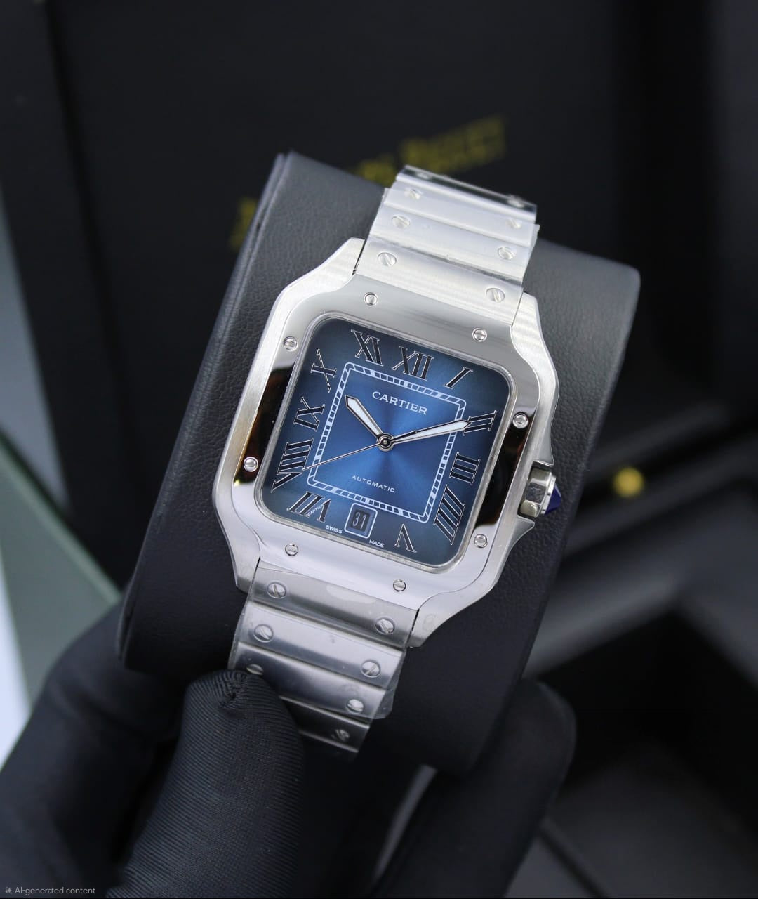 Cartier | Santos de Cartier Dual Time Satin Brushed Watch – Silver – Product Image 1