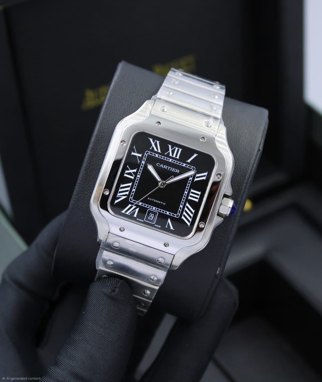 Cartier | Santos de Cartier Dual Time Watch – Black – Product Image 1