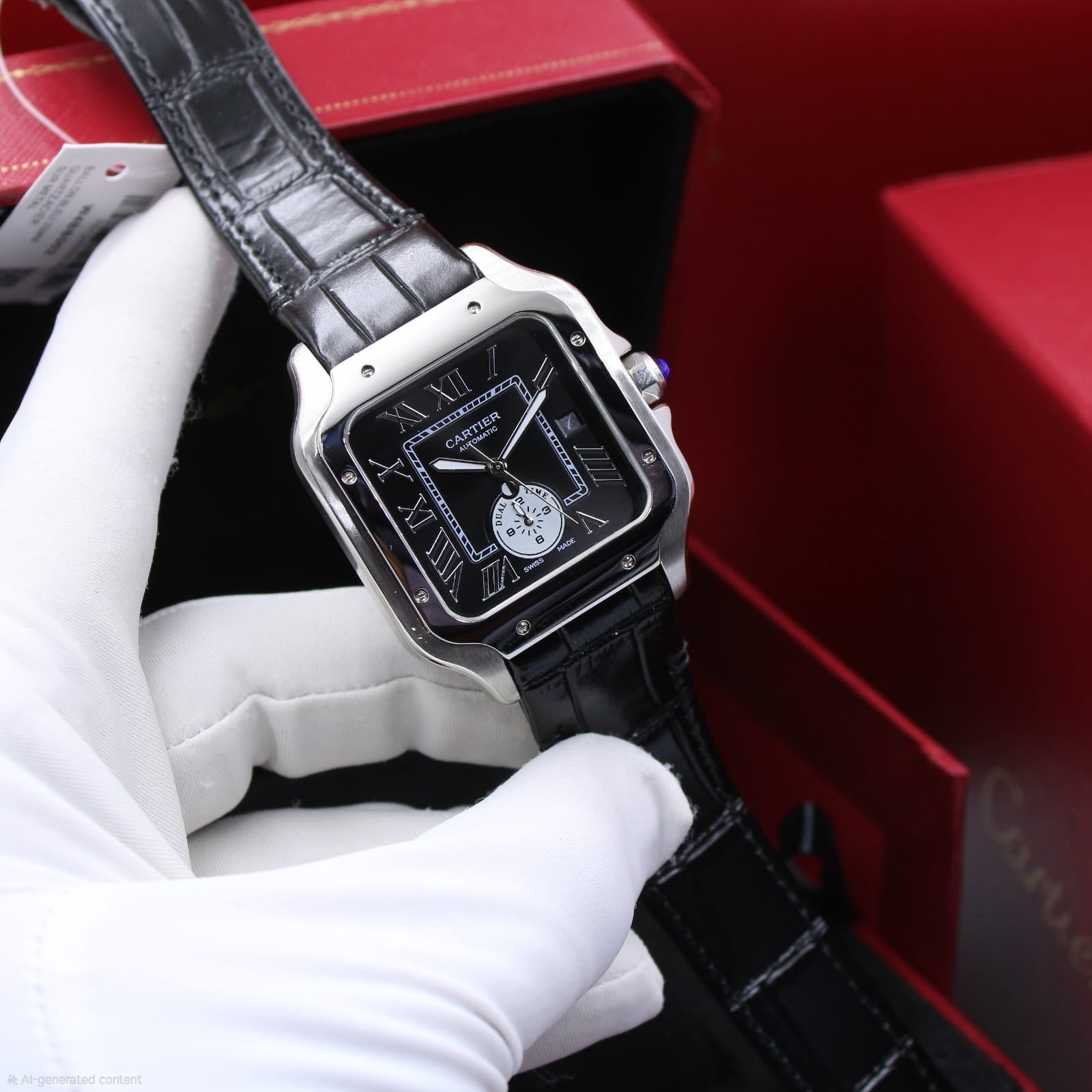 Cartier | Santos de Cartier Large Model Arabic Indic Watch – White – Product Image 1