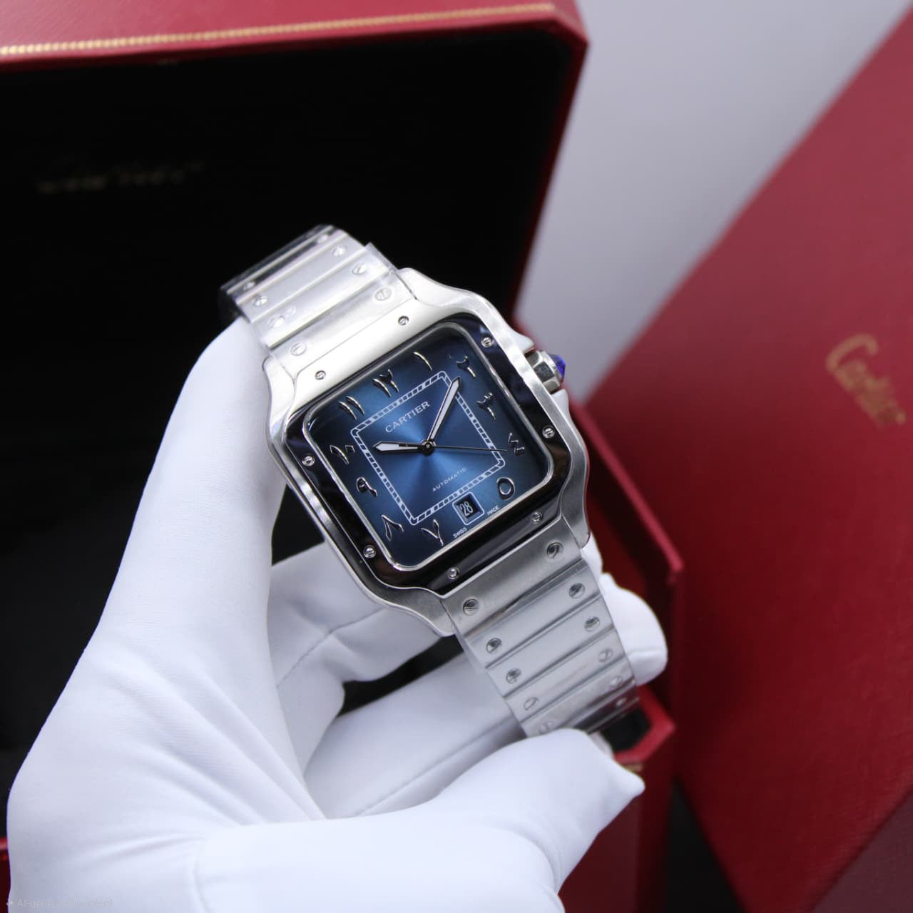 Cartier | Santos de Cartier Dual Time Watch – Silver – Product Image 1