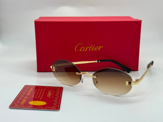 Cartier | Première Rimless Sunglasses – Gold / Light Blue – Product Image 1