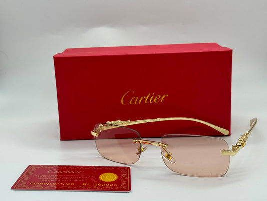 Cartier | Panthère de Cartier Rimless Rectangular Sunglasses – Gold / Light Blue – Product Image 1