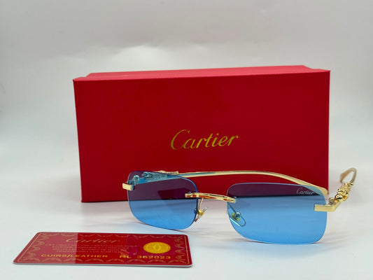 Cartier | Signature C de Cartier Rimless Sunglasses – Gold / Dark Grey – Product Image 1