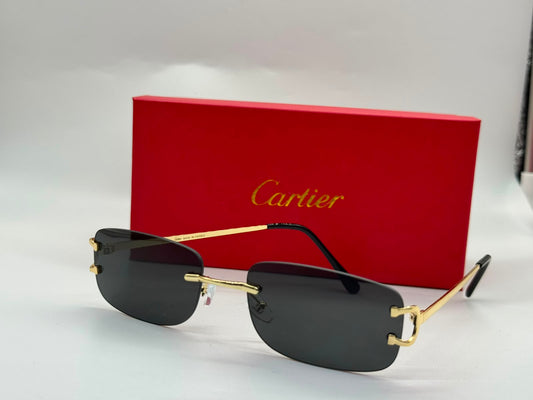 Cartier | Panthère de Cartier Rimless Sunglasses – Gold / Blue – Product Image 1