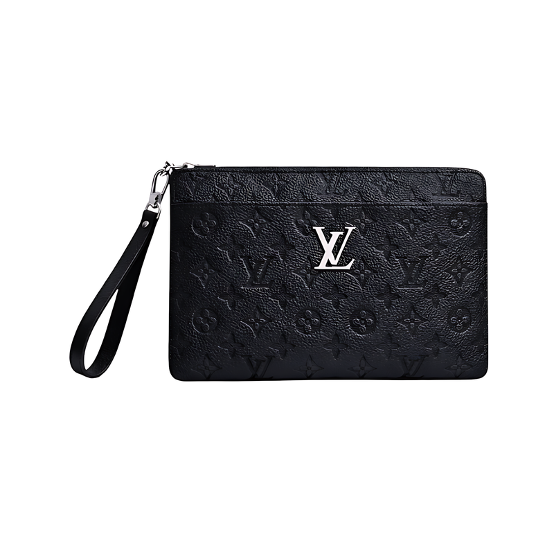 Louis Vuitton Black Leather Canvas Wrist Pouch