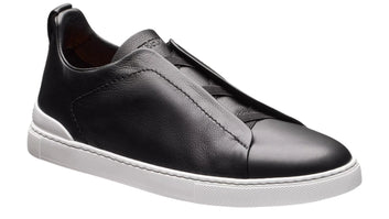 Zegna Triple Stitch Black Sneaker - Leather | Men