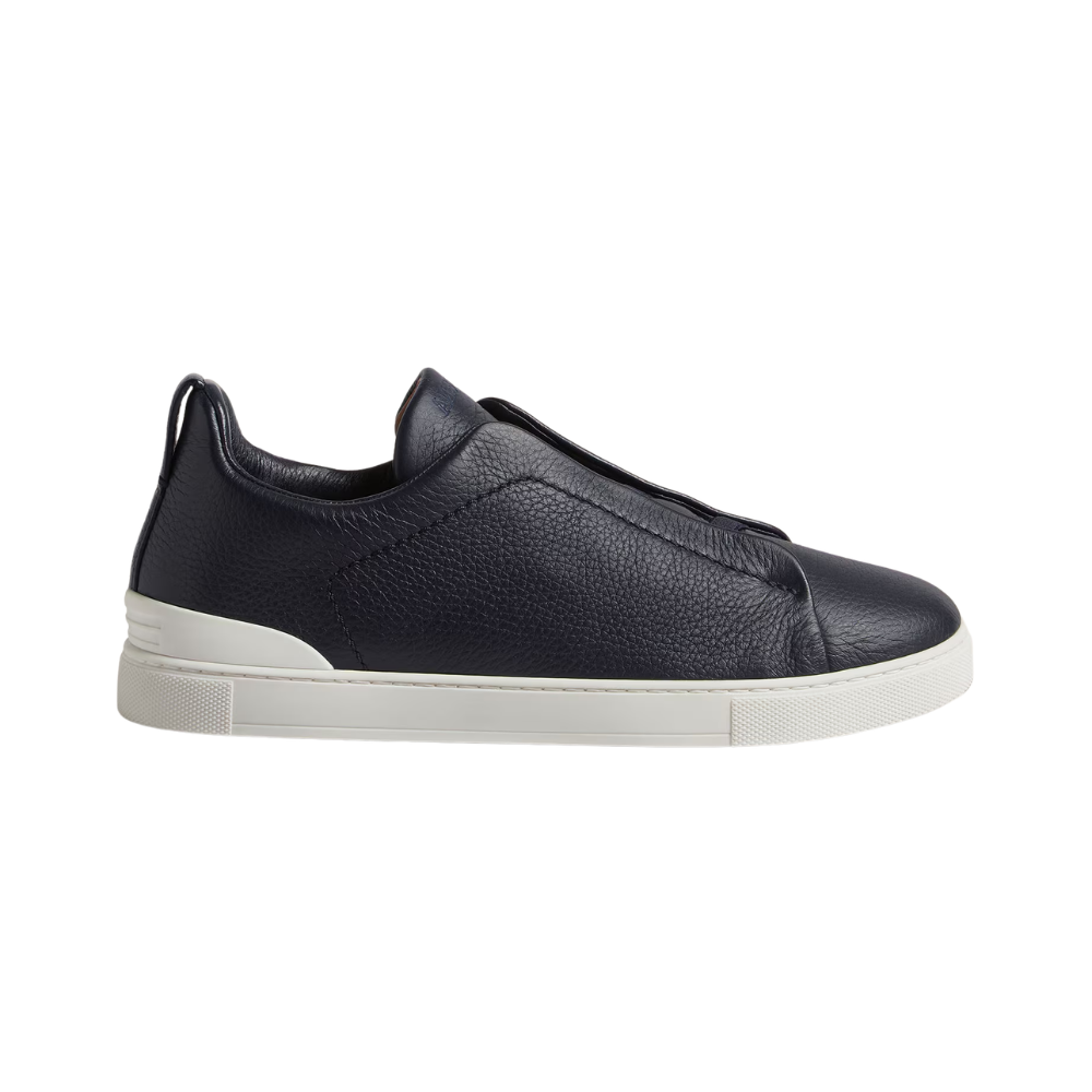 Zegna Deerskin Triple Stitch Sneakers - Navy Blue - image 1