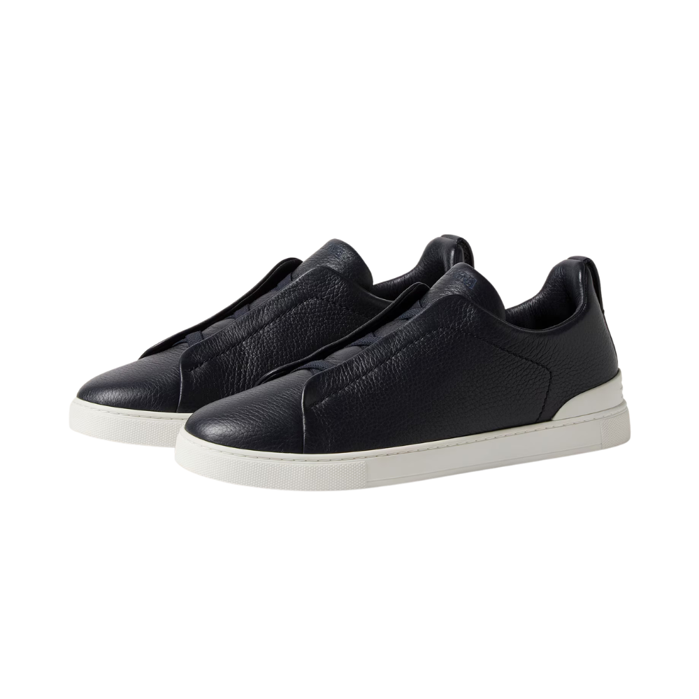 Zegna Deerskin Triple Stitch Sneakers - Navy Blue - image 2