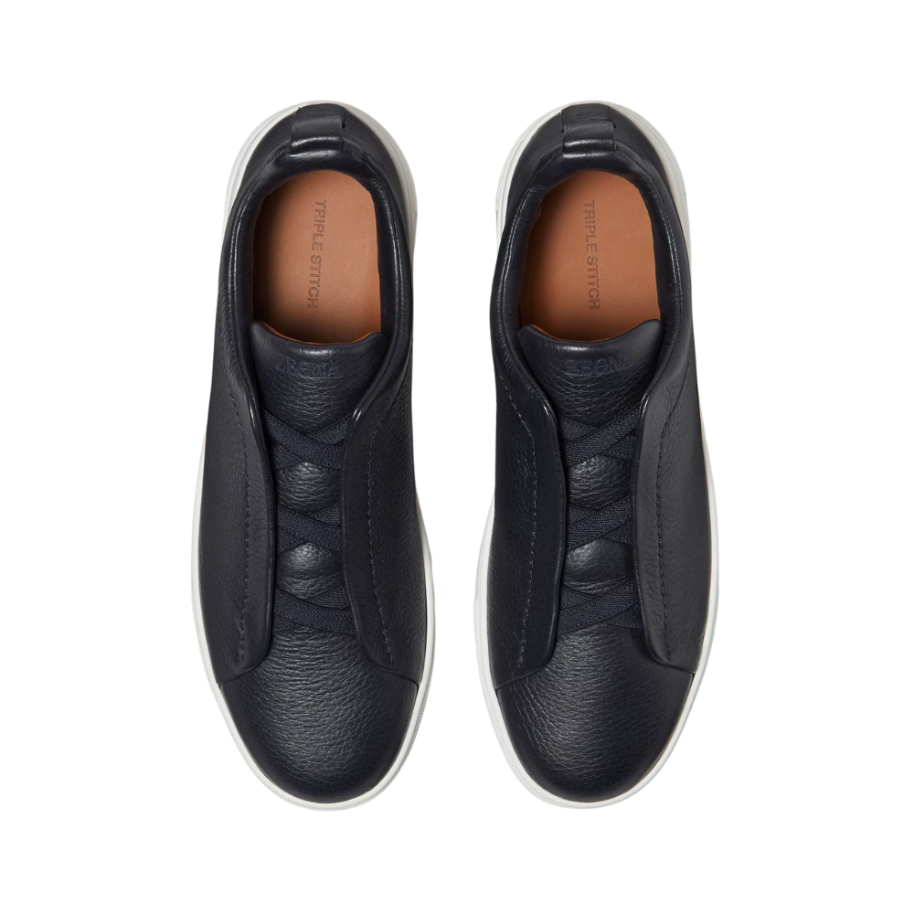 Zegna Deerskin Triple Stitch Sneakers - Navy Blue - image 3