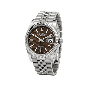 Rolex Datejust Brown Dial Fluted Bezel Silver Watch - image 2