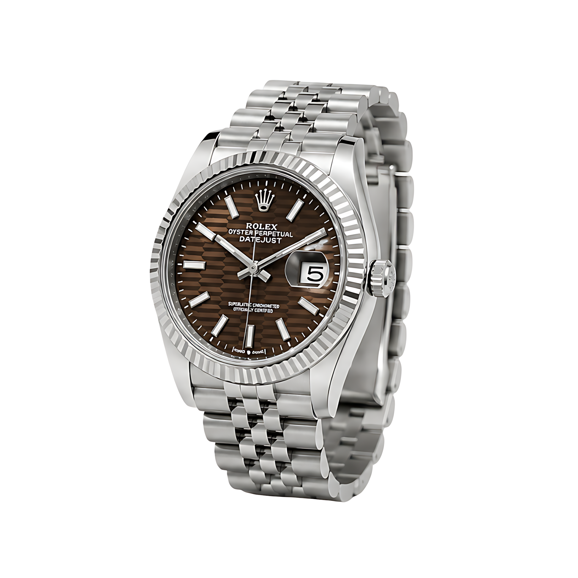 Rolex Datejust Brown Dial Fluted Bezel Silver Watch - image 3