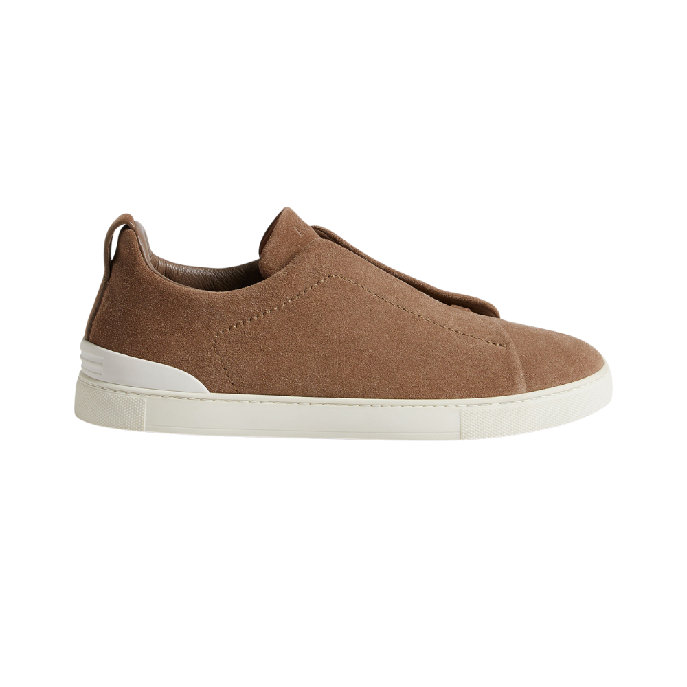 Zegna Suede Triple Stitch Sneakers - Dark Beige - 1