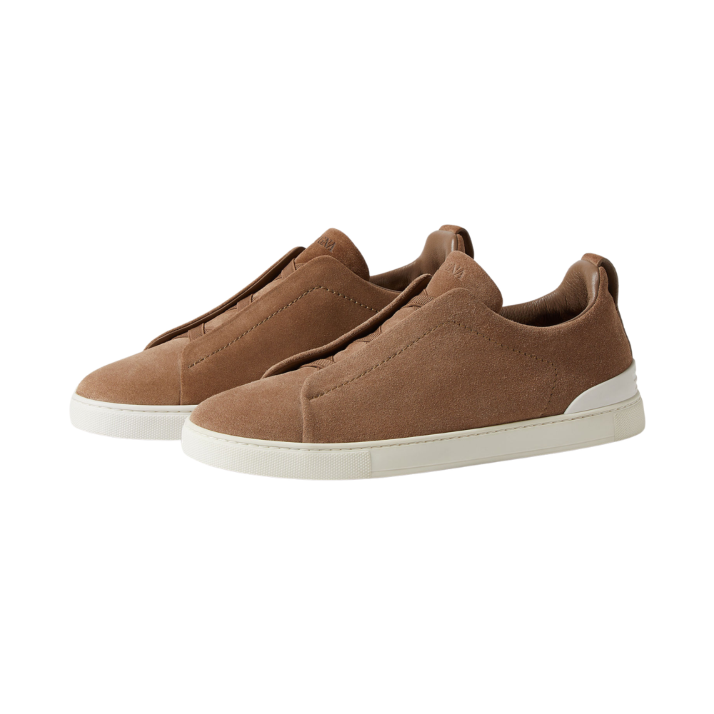 Zegna Suede Triple Stitch Sneakers - Dark Beige - 2
