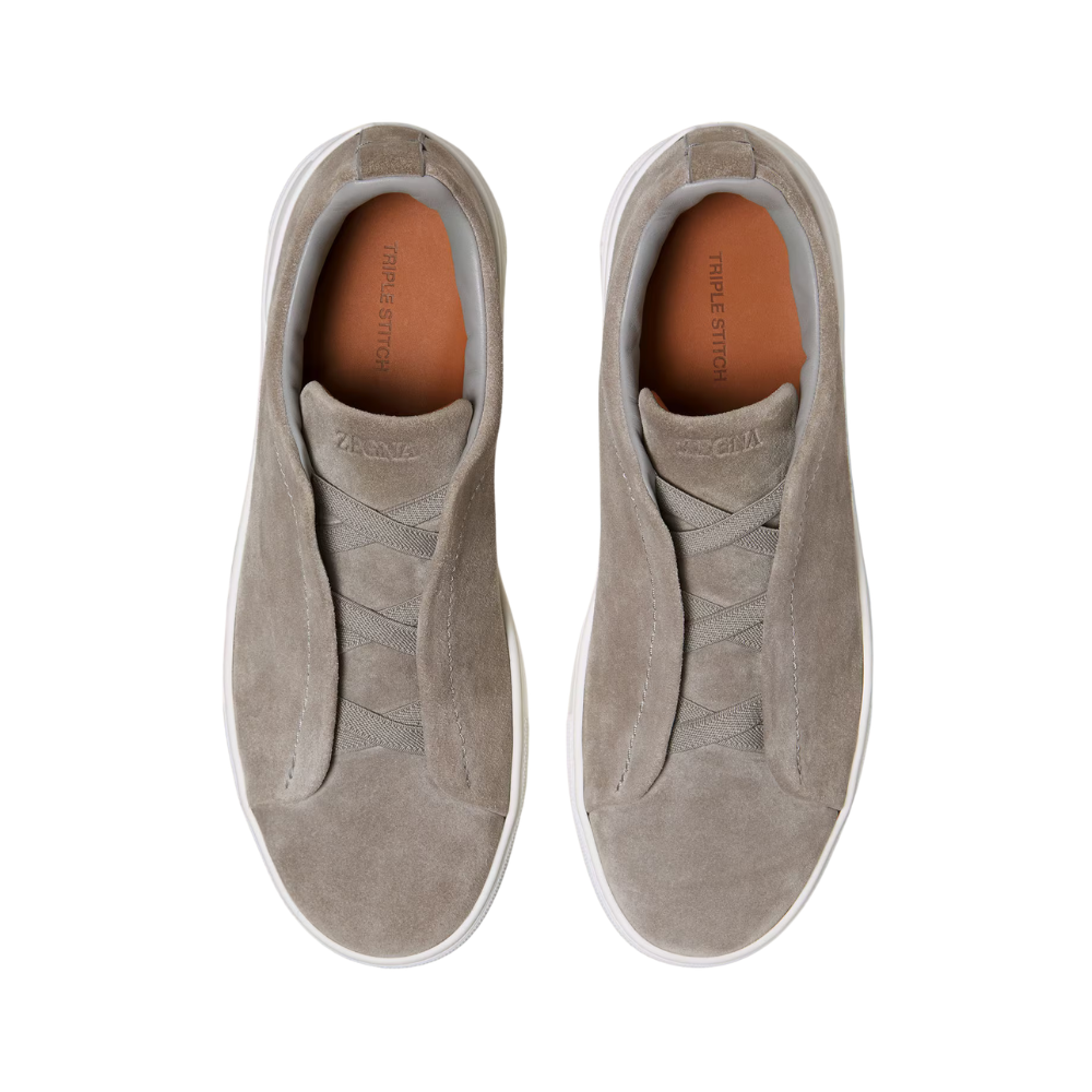 Zegna Suede Triple Stitch Sneakers - Grey Mélange - 3