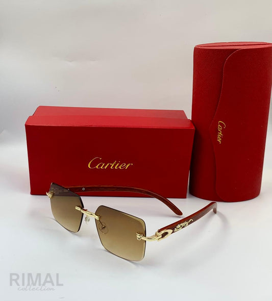 Cartier | Panthère de Cartier Rimless Sunglasses – Gold / Black – Product Image 1