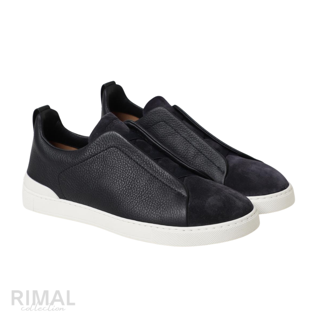 Zegna Triple Stitch Sneaker – Black Leather & Suede – View 3