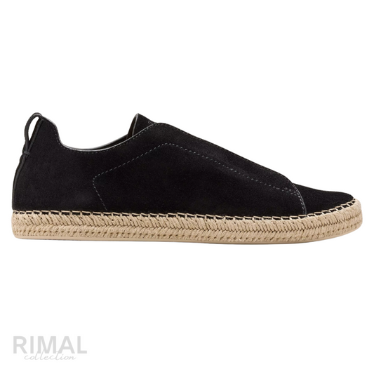 Zegna Triple Stitch Suede Espadrille – Black Suede – View 1