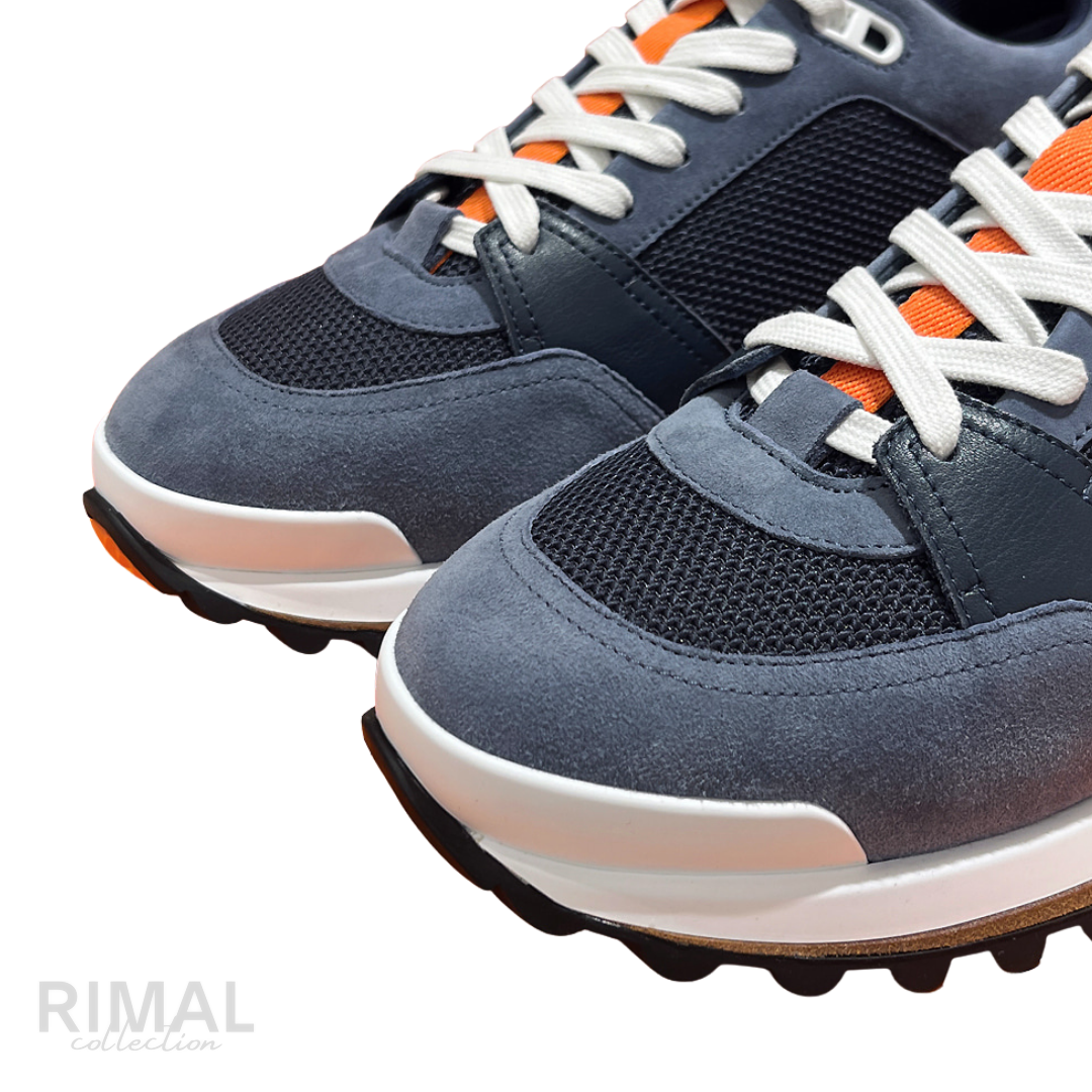 HERMÈS Leader Sneaker Multicolore Bleu Suede Leather Orange