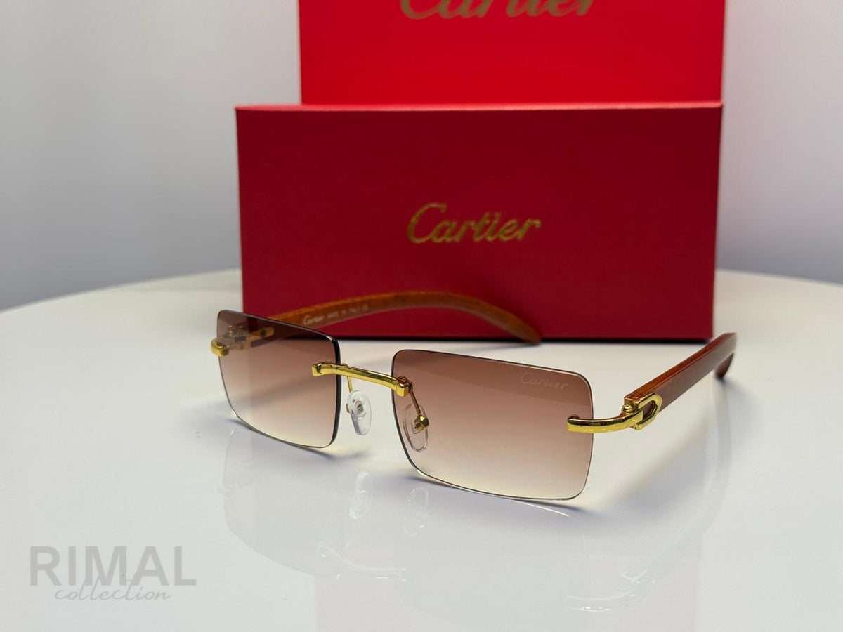 Cartier | C Decor Diamond Shaped Rimless Sunglasses – Gold / Brown Gradient – Product Image 1