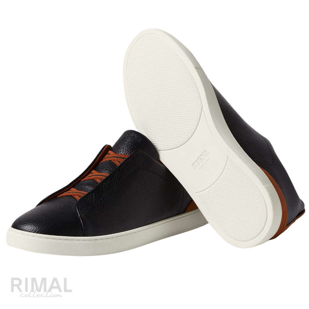 Zegna Triple Stitch Sneaker – Black Deerskin – View 4