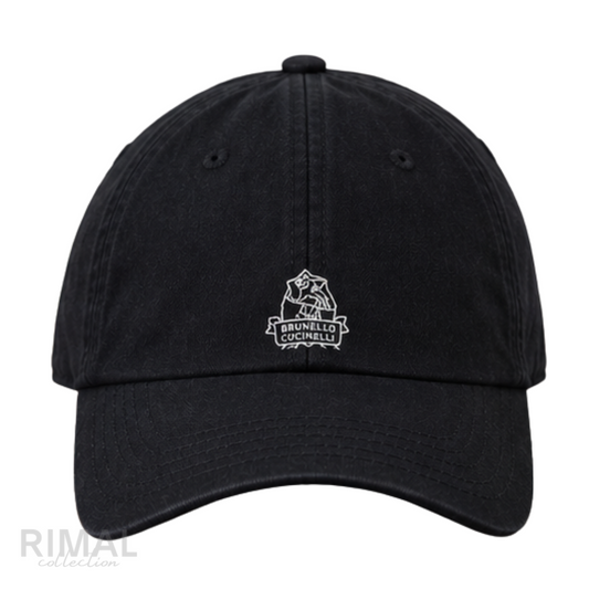 Brunello Cucinelli | Black Cotton Gabardine Embroidered Solomeo Crest Baseball Cap - View 1