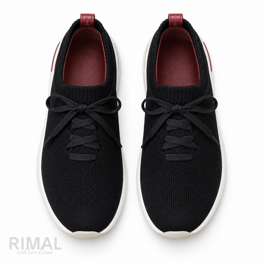 Men’s Black Knit Lace-Up Sneakers - View 4