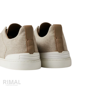 Zegna Triple Stitch Sneaker – Light Beige Cotton, Linen & Leather – View 2
