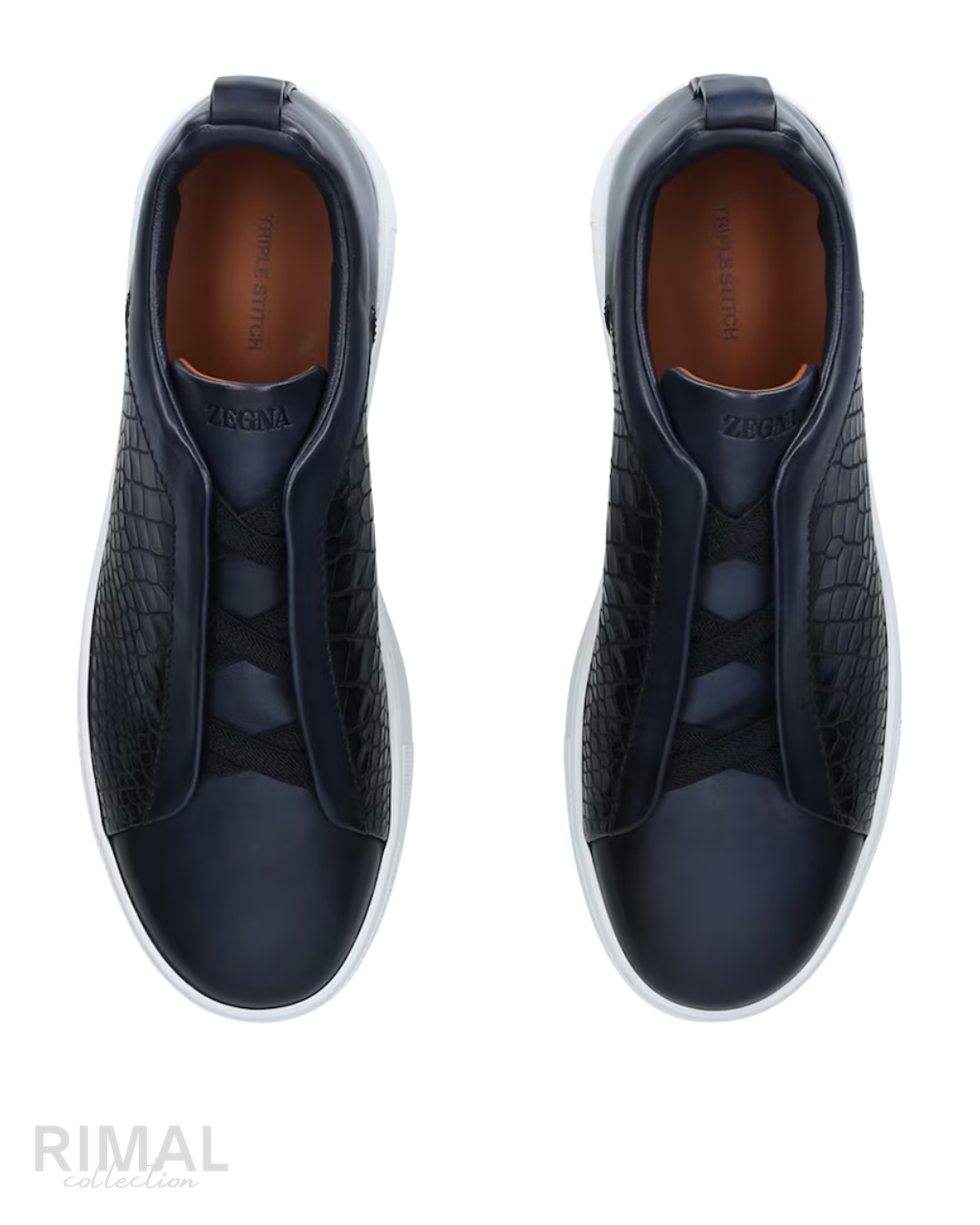 Zegna Crocodile-Pattern Sneakers – Navy Blue - View 2