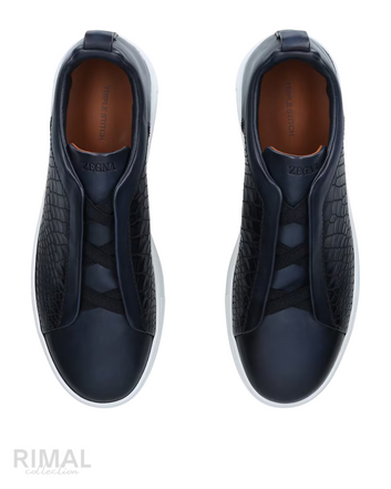 Zegna Crocodile-Pattern Sneakers – Navy Blue - View 2