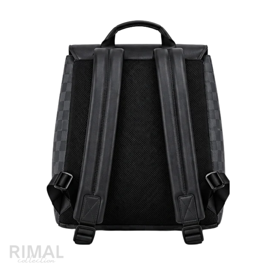 Louis Vuitton Bag | Zack Backpack (Damier Cobalt Graphite style with black leather flap) – Black – Charcoal (Damier Graphite coated canvas with black leather trim and matte black hardware)