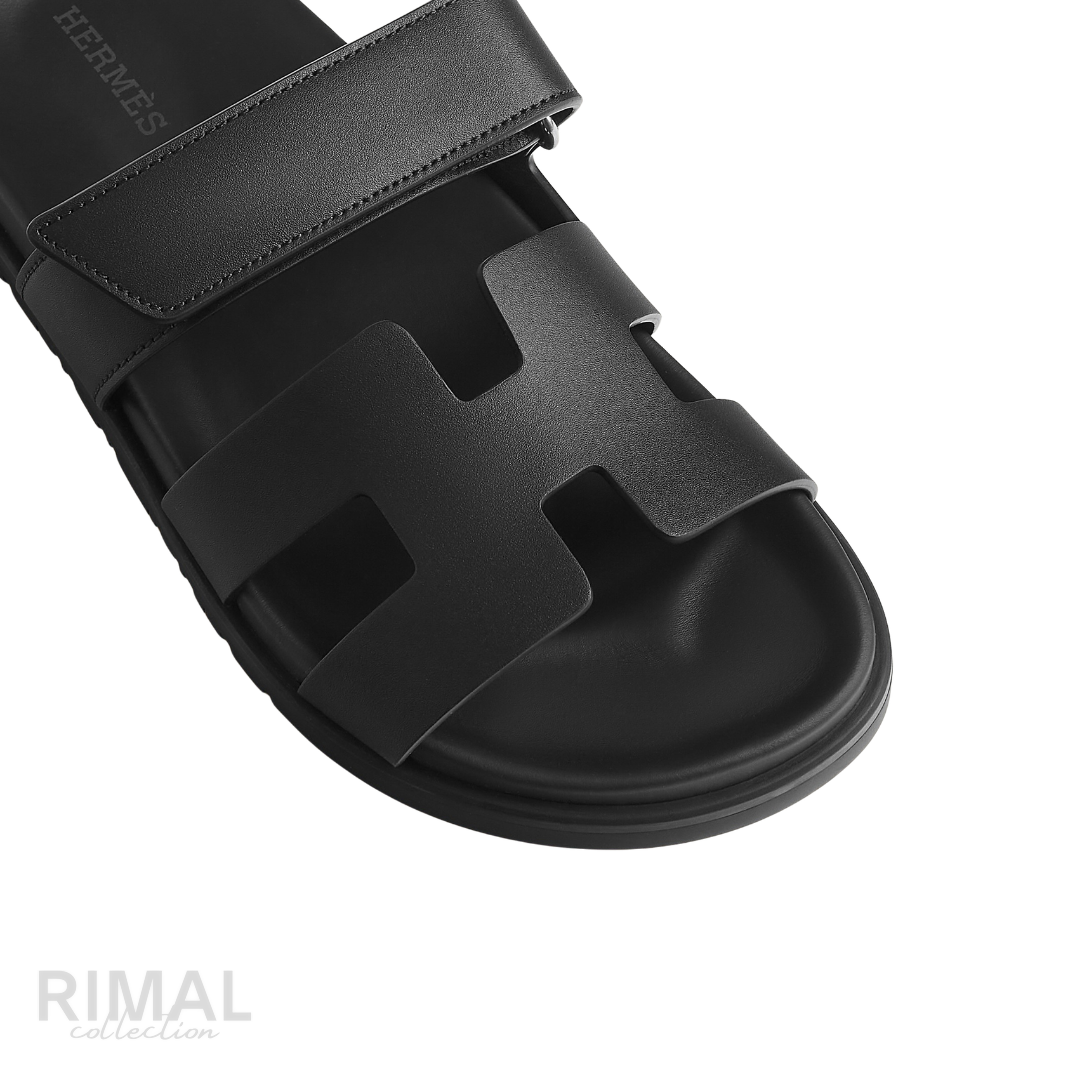 HERMÈS Chypre Sandals Leather All Black Noir Monochrome