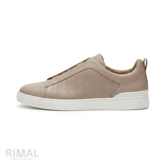 Zegna Triple Stitch Slip-On Sneakers – Beige - View 1