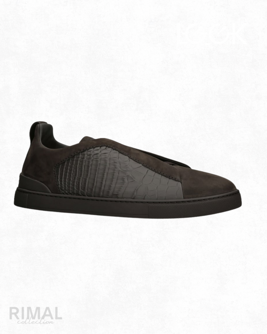 Zegna Triple Stitch Alligator-Pattern Suede Sneakers - View 1