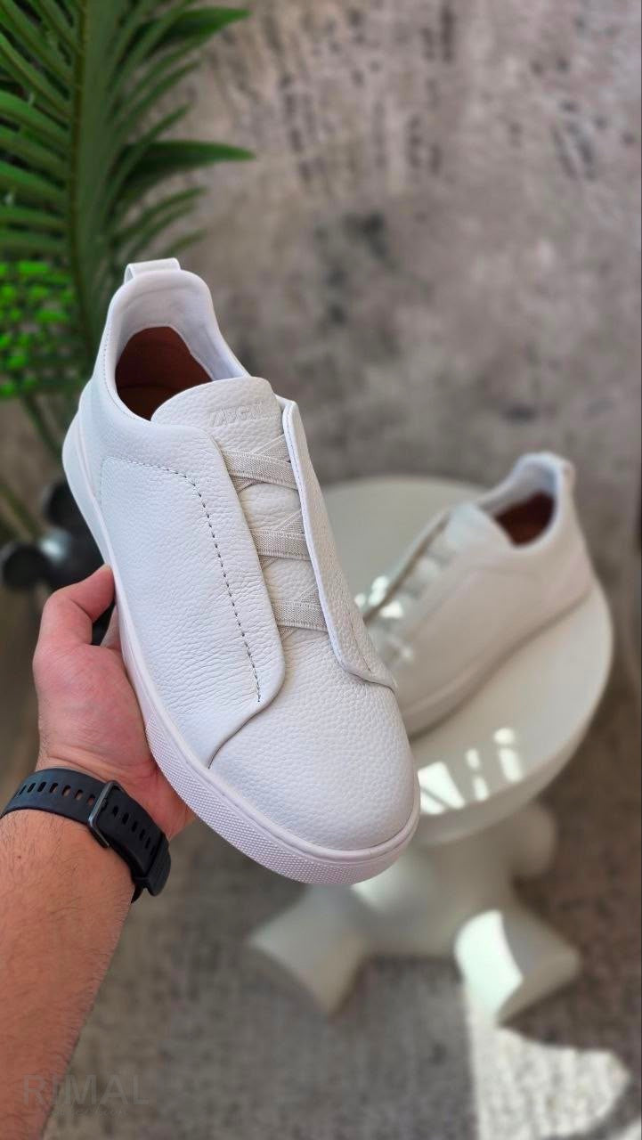 Zegna Triple Stitch Sneaker – White Deerskin – View 5