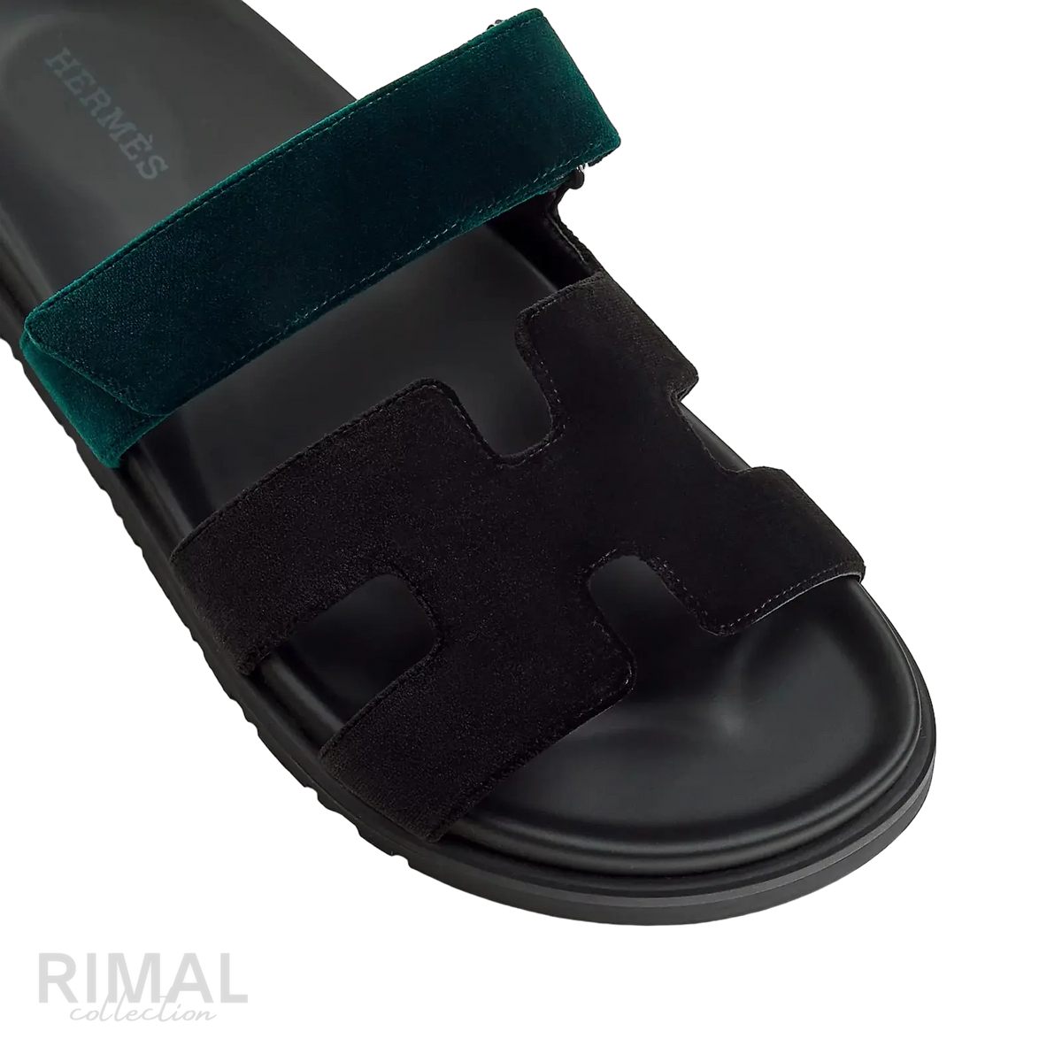Hermès Chypre Sandals – Noir / Vert Mousse - View 2