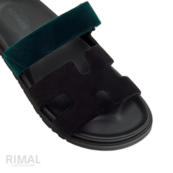 Hermès Chypre Sandals – Noir / Vert Mousse - View 2