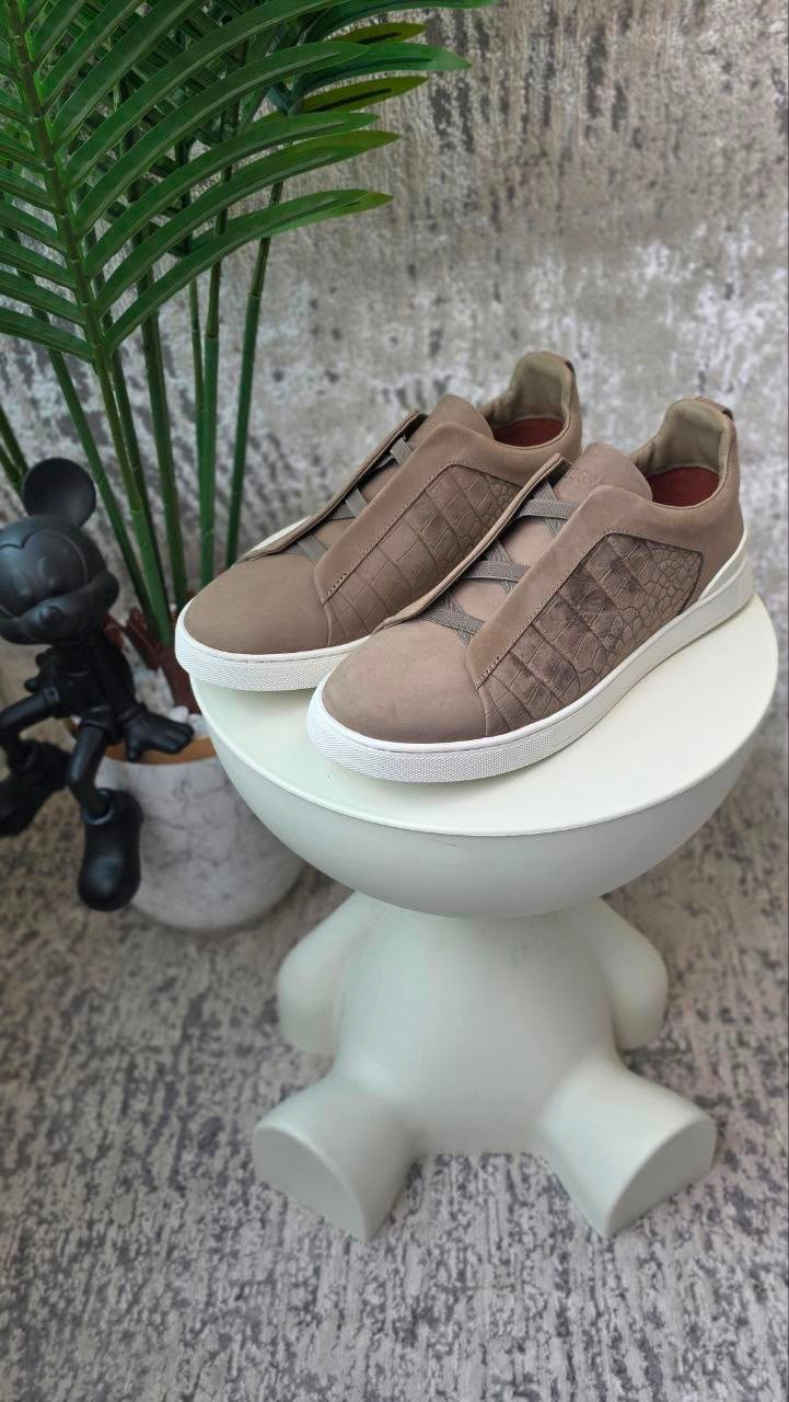 Zegna Triple Stitch Sneaker – Alligator & Suede – View 5