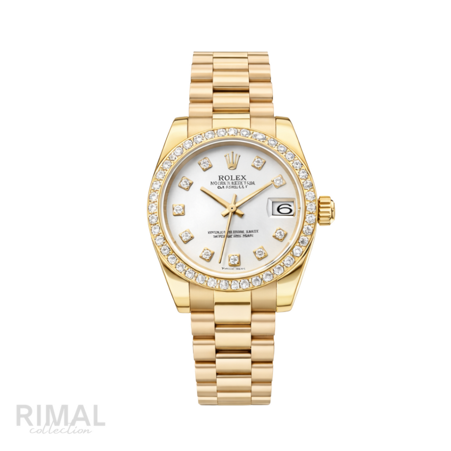 Rolex Datejust White Diamond Dial Bezel Watch